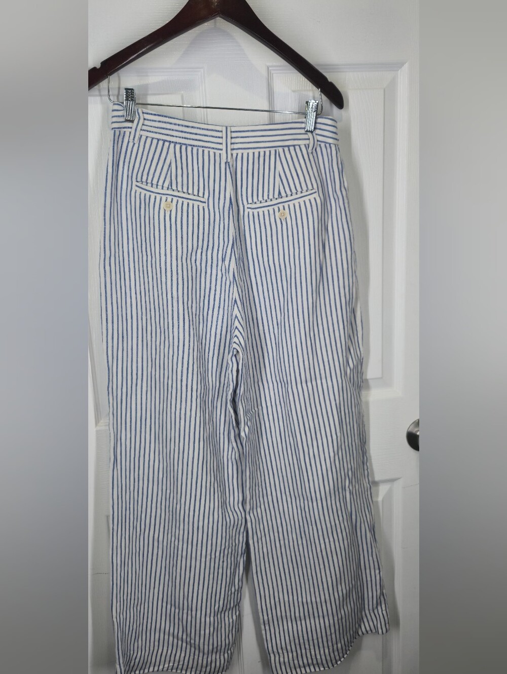 Madewell The Harlow Wide-Leg Pant 100% Linen Blue White Stripe Size 6 - Picture 15 of 16